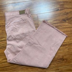 American Eagle Peach High Waist Relaxed Crop Wide Leg Raw Hem Jean Size 14 Boho